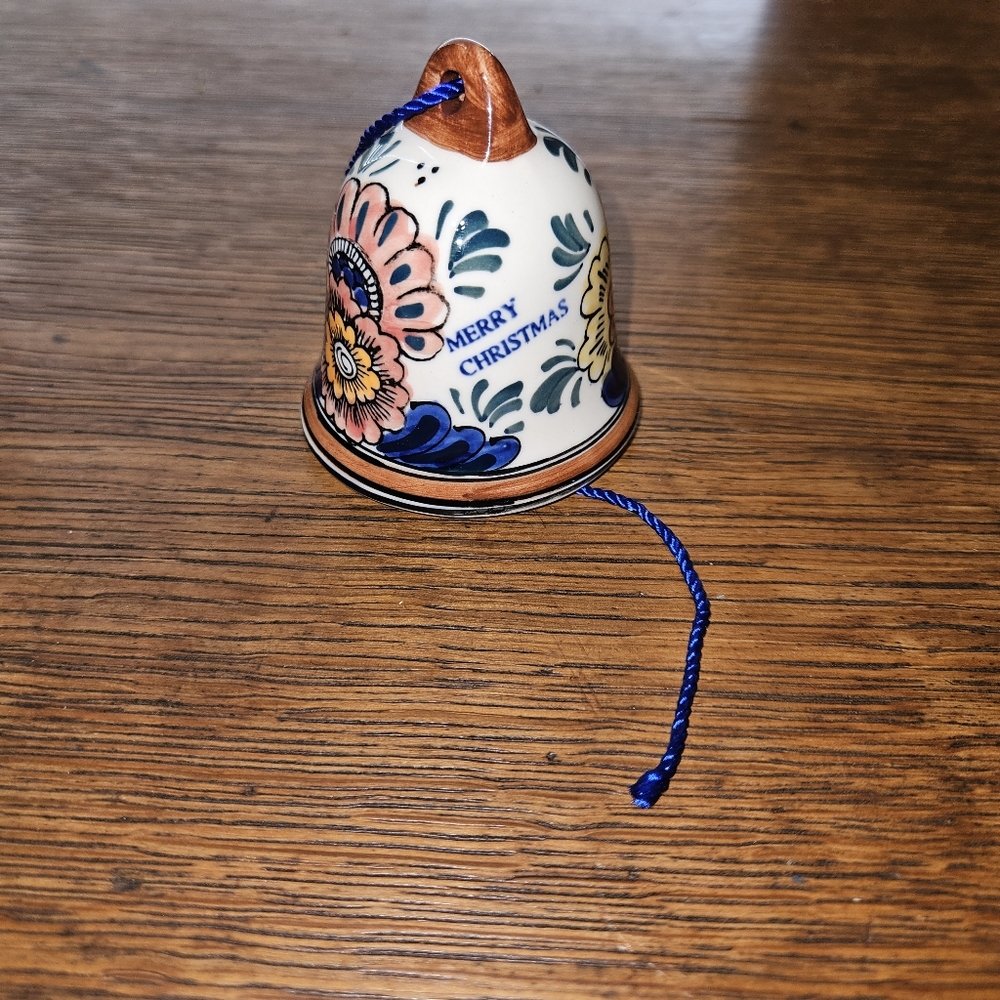 Vintage Royal Delft Hand Painted Merry Christmas Bell Ornament